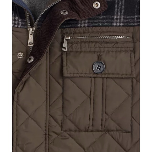 NEW! Cole Haan Quilted Mixed Media Field Jacket Elbow Patch Olive Green SZ L - Picture 7 of 14